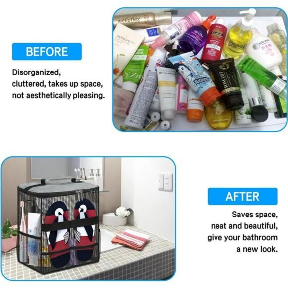 Large mesh shower caddy tote bag bathroom organizer travel gym dorm camping - Picture 3 of 8